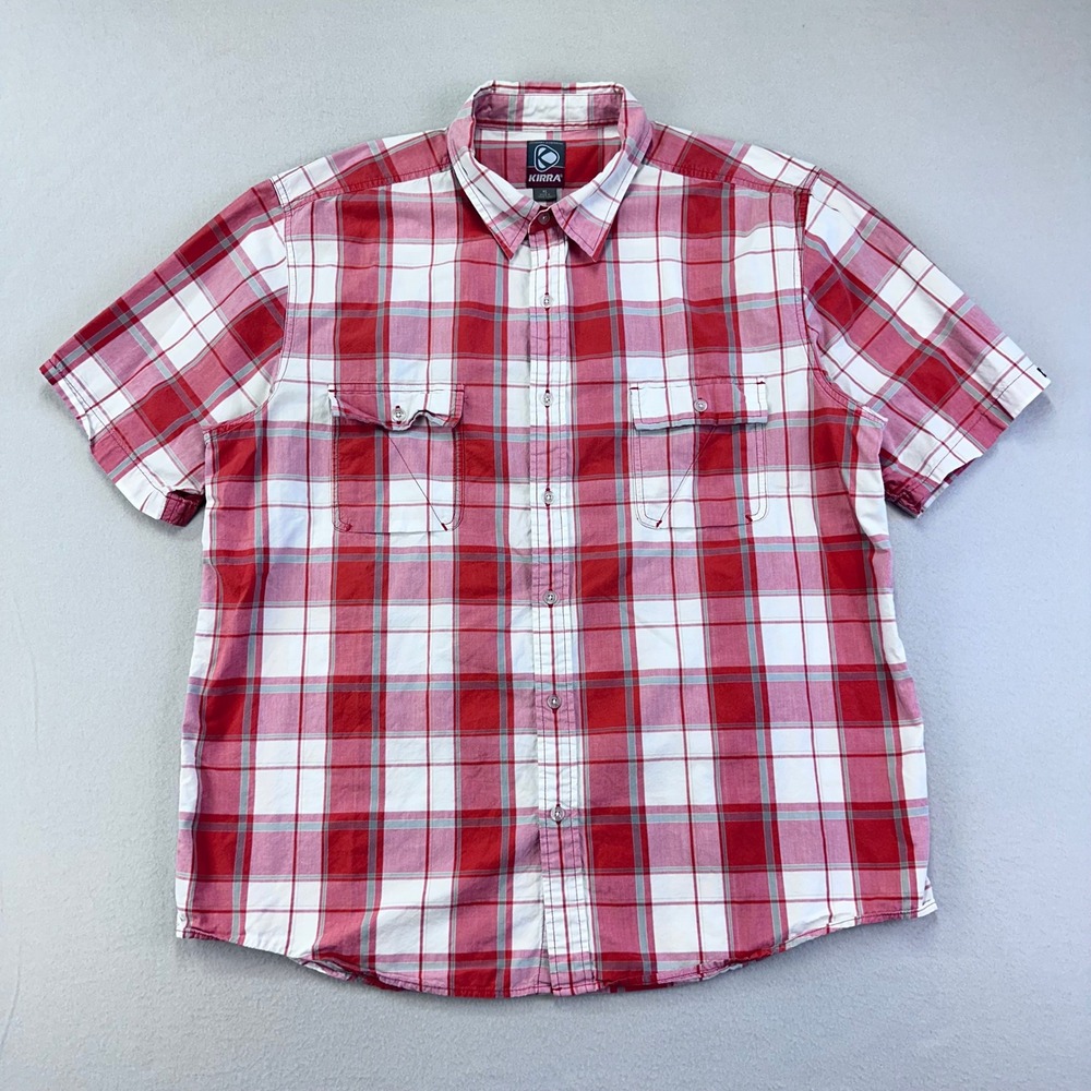 VTG‎ KIRRA Shirt Mens XL Red Plaid Short Sleeve Button Up Office Work Casual Y2K